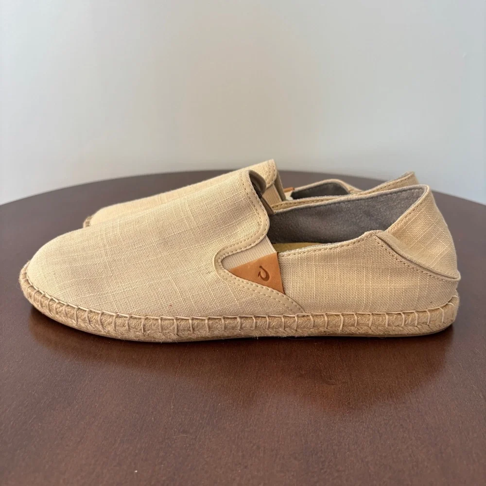 Olukai Women’s Kaula Pa' A Kapa Linen Espadrille Slip-On Shoe in Cream, Size 11
